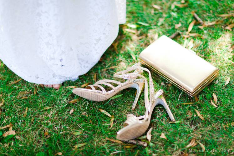 details on wedding golden purse and shoes