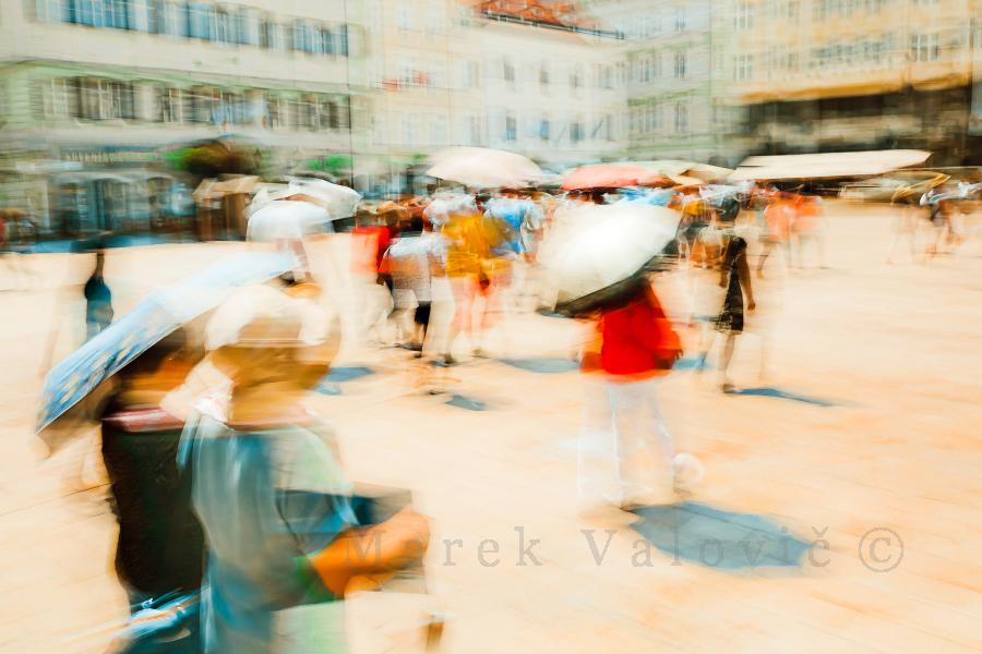 Summer day on square | people with parasoles | impressive fine art photo ready to print