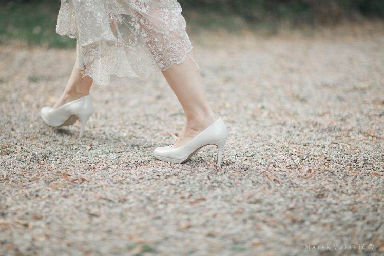 white wedding shoes details
